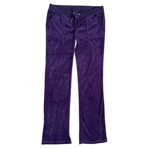 Beta House Flare Leg Velour Track pants Sweatpant Women Large Purple Y2K lowrise